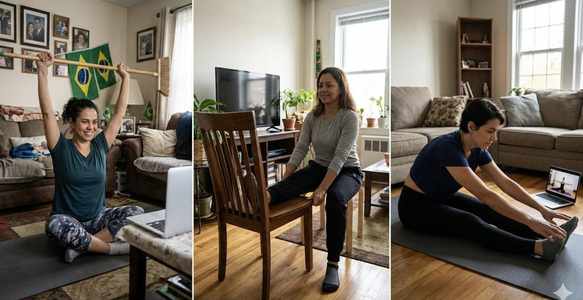 Mulher praticando pilates em casa